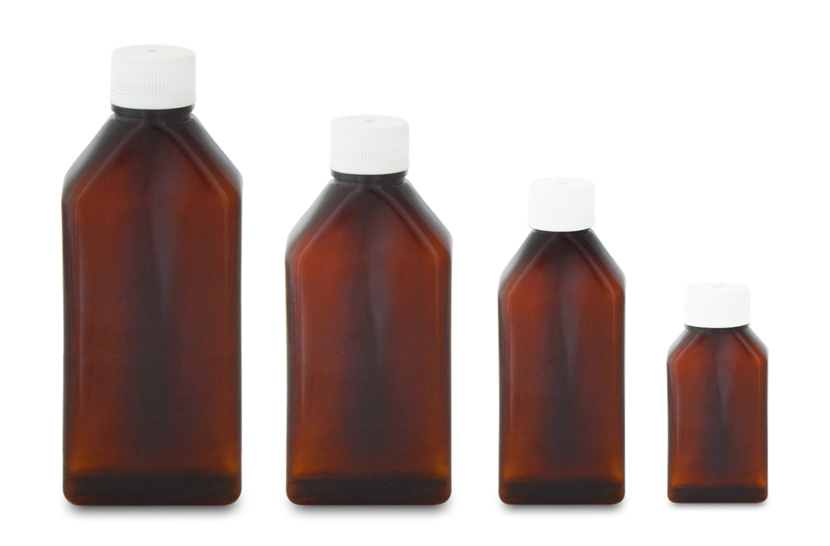 Amber, Rectangular Plastic Bottles (PET)