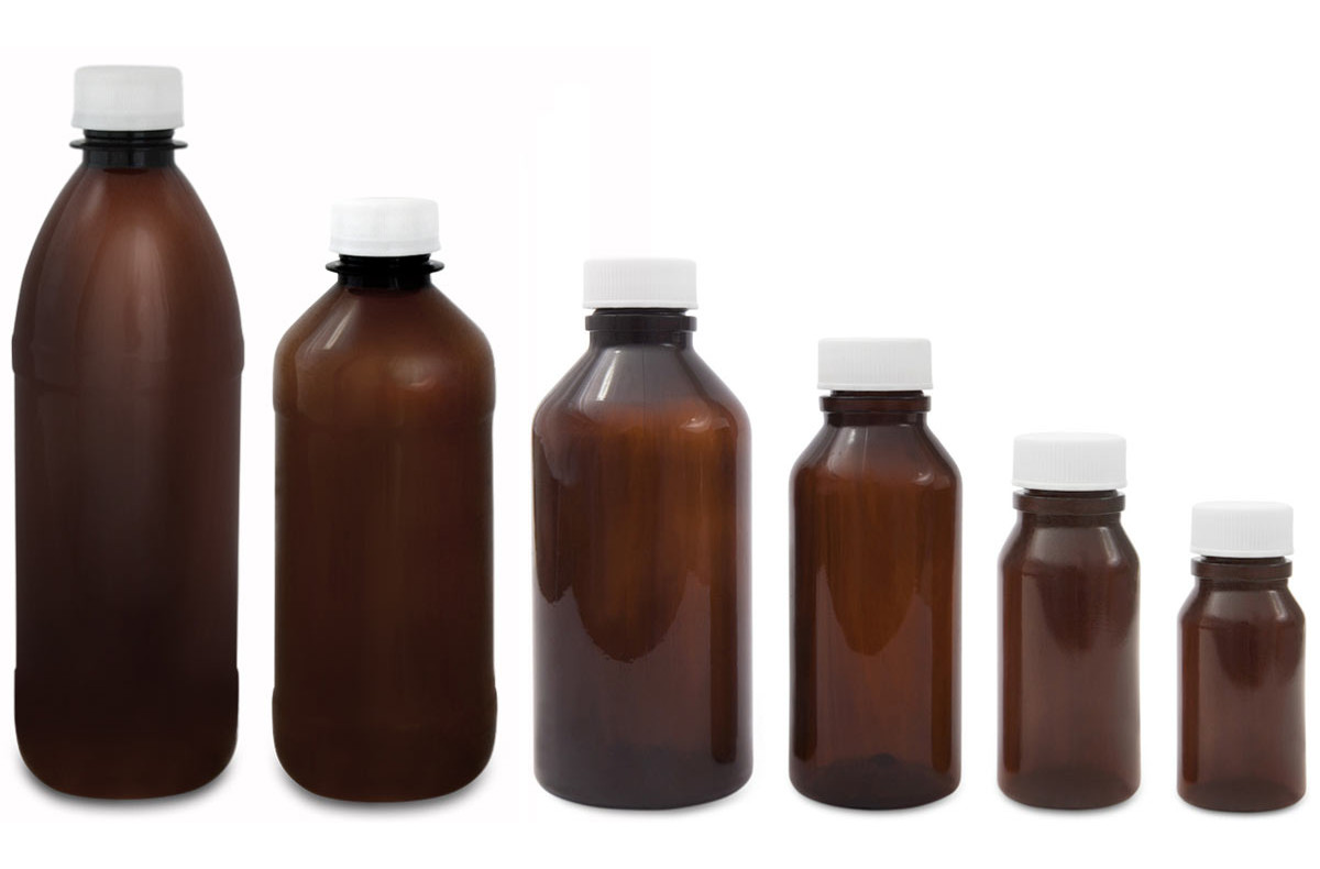 Amber, Round Plastic Bottles (PET)